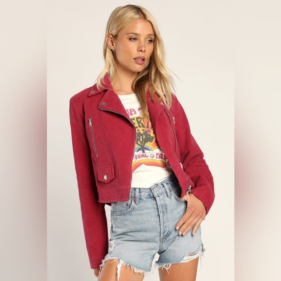 Lulus Haight Street Hottie Berry Pink Corduroy Moto Jacket, size XL - Picture 1 of 8